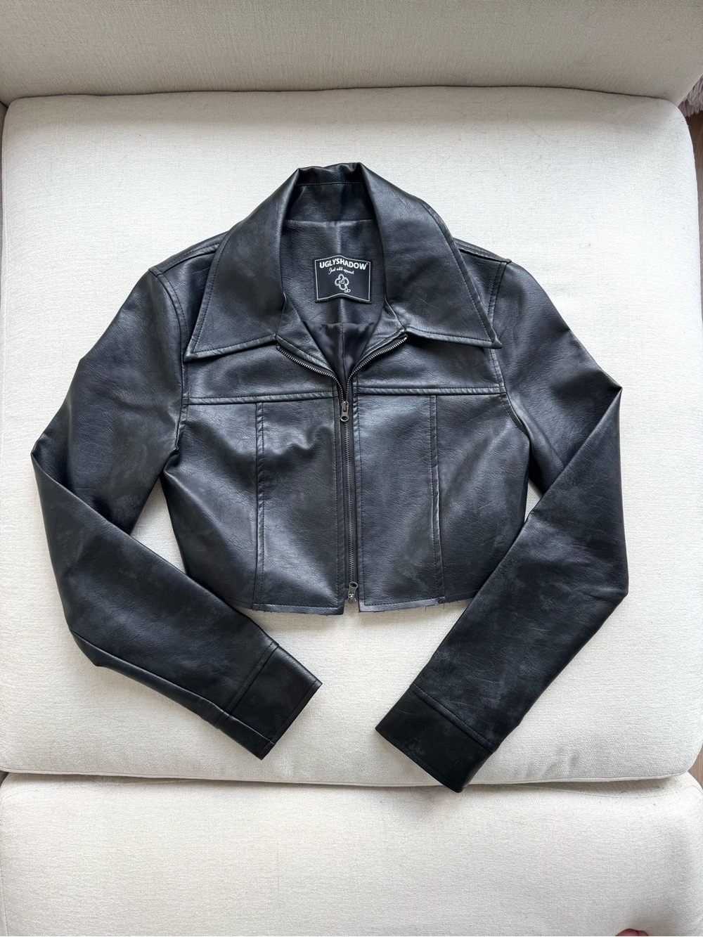 BNWOT Ugly Shadow Cropped Black Faux Leather Jacket (Free Size — fits XS/S)